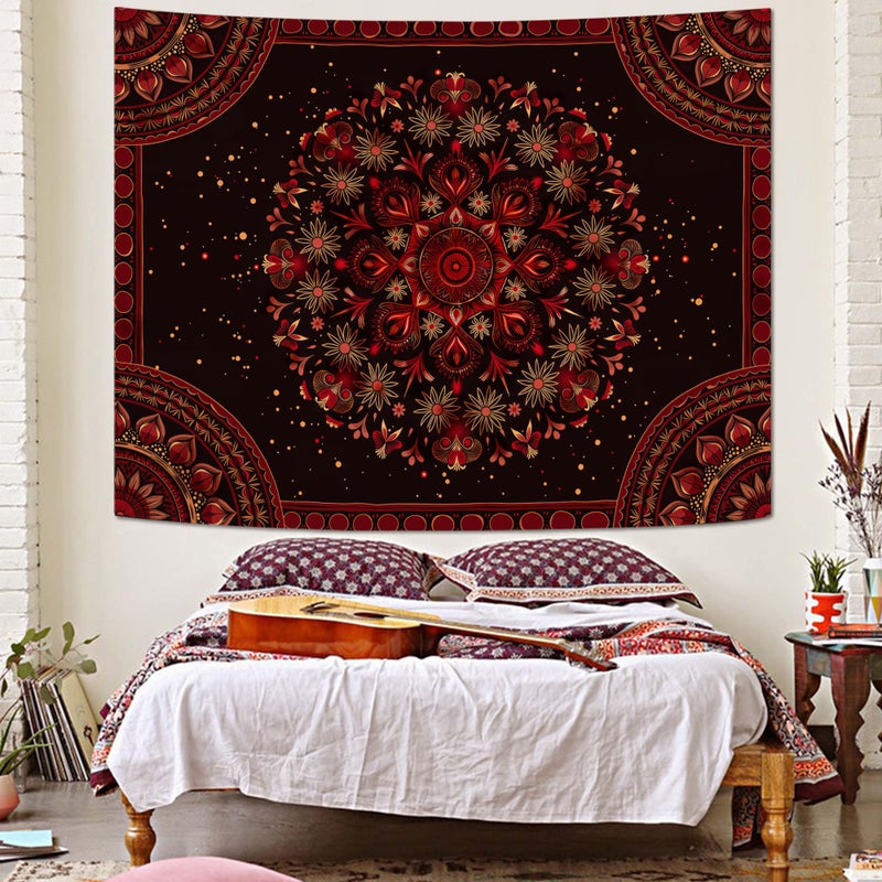 Accnicc Boho Mandala Tapestry Wall Hanging Hippie Bohemian Floral Flower Medallion Tapestry Aesthetic Small Vintage Black Red Indian Tapestries for Bedroom Living Room Dorm Decor 48 x 36 Inch - Image 3