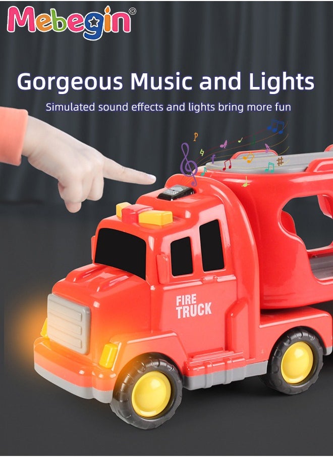 MEBEGIN 5 in 1 Fire Trucks Set with 6 Mini Friction Power Cars, Truck Toys with Light and Sound, Fire Engine Truck Playset, Designed for Small Hands of Toddlers, Firetruck Rescue Game, Early Education Toy, Ideal Gift for Kids Aged 3+, 3 AA Batteries Required(Not Included)  - Image 3