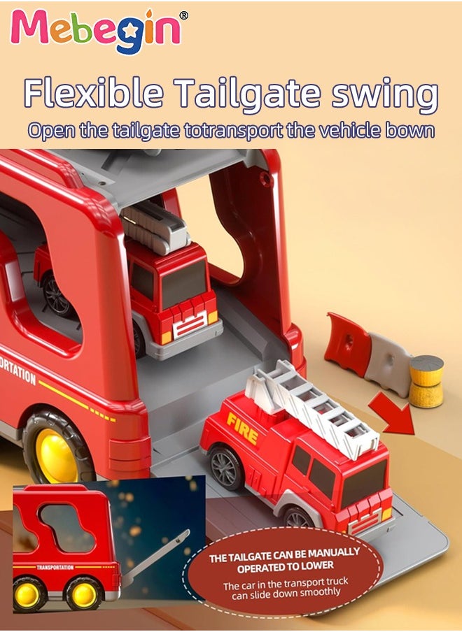 MEBEGIN 5 in 1 Fire Trucks Set with 6 Mini Friction Power Cars, Truck Toys with Light and Sound, Fire Engine Truck Playset, Designed for Small Hands of Toddlers, Firetruck Rescue Game, Early Education Toy, Ideal Gift for Kids Aged 3+, 3 AA Batteries Required(Not Included)  - Image 5