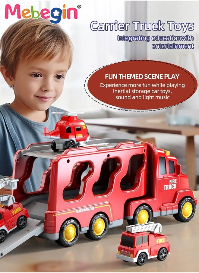 MEBEGIN 5 in 1 Fire Trucks Set with 6 Mini Friction Power Cars, Truck Toys with Light and Sound, Fire Engine Truck Playset, Designed for Small Hands of Toddlers, Firetruck Rescue Game, Early Education Toy, Ideal Gift for Kids Aged 3+, 3 AA Batteries Required(Not Included)  - Image 4