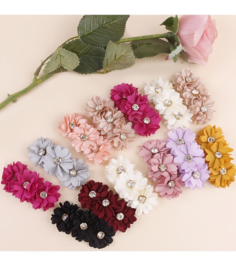 Elegant Multicolor Floral Hair Clips 2 Pack For Girls Pastel Lightweight Hairpins Sparkling Centers Casual Bangs Updos Model006 - Image 3