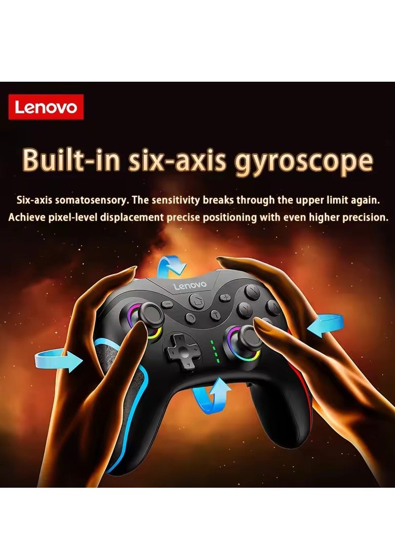 لينوفو جهاز تحكم الألعاب Lenovo S01 Hall Rocker مع جيروسكوب مدمج بستة محاور سلكي/بلوتوث/2.4G ثلاثي الوضع RGB مع جهاز استقبال محمول، أسود - Image 3