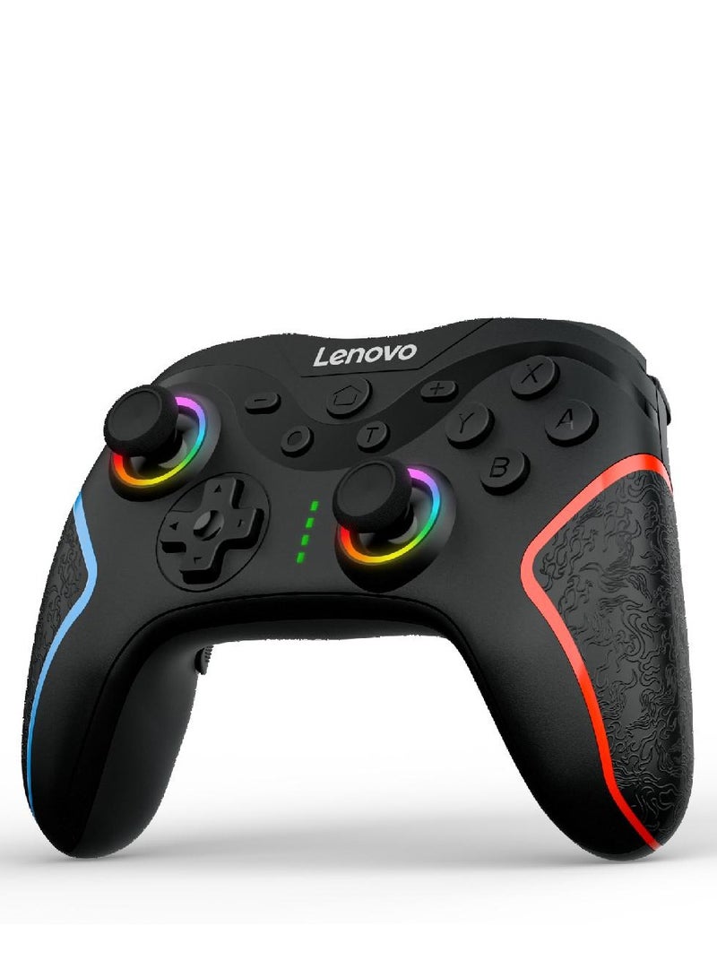 لينوفو جهاز تحكم الألعاب Lenovo S01 Hall Rocker مع جيروسكوب مدمج بستة محاور سلكي/بلوتوث/2.4G ثلاثي الوضع RGB مع جهاز استقبال محمول، أسود - Image 1