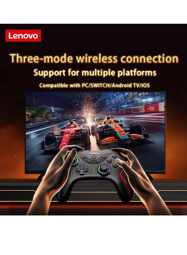لينوفو جهاز تحكم الألعاب Lenovo S01 Hall Rocker مع جيروسكوب مدمج بستة محاور سلكي/بلوتوث/2.4G ثلاثي الوضع RGB مع جهاز استقبال محمول، أسود - Image 4