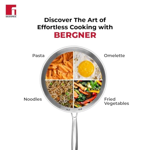BERGNER Argent Junior Chef Triply Stainless Steel Set of 18 cm/1.5 LTR Kadai with Lid and 18 cm Frypan, Kadai and Frypan Combo, Durable Handles, Induction Base and Gas Ready, 5-Year Warranty, Silver - Image 5