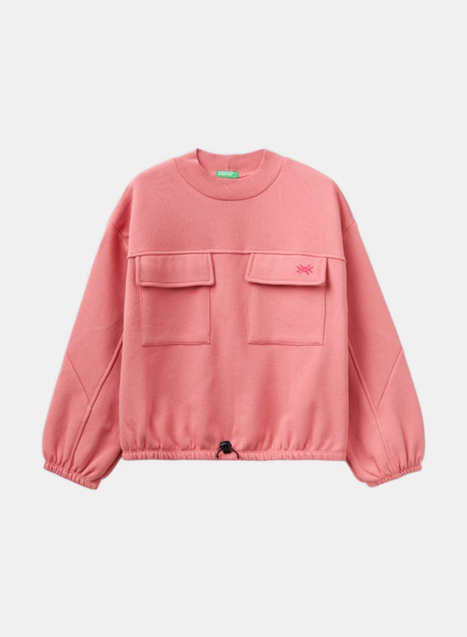 Benetton Girls Boxy Fit Sweatshirt With Pockets - Image 1