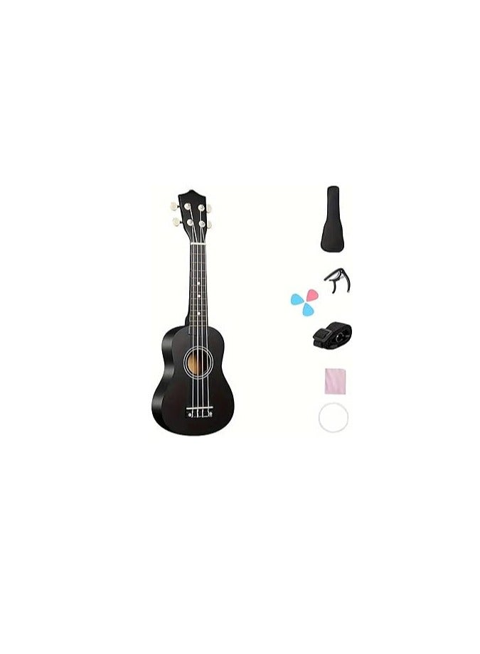 Designer Series 4 String Soprano Ukulele with Bag, Capo, Strap, Cloth and Strings (Black)