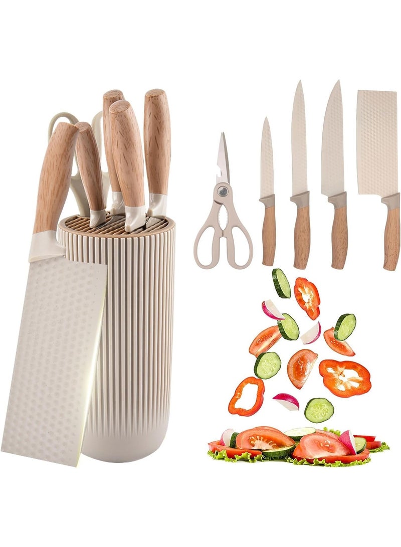 LBMT 6 Piece Kitchen Knife Set,Khaki Kitchen Knife Set with Knife Block – Non-Stick Non-Slip Stainless Steel Sharp Blades, Anti-Rust & Ergonomic Design for Home, Restaurant,Outdoor (Khaki) - Image 1