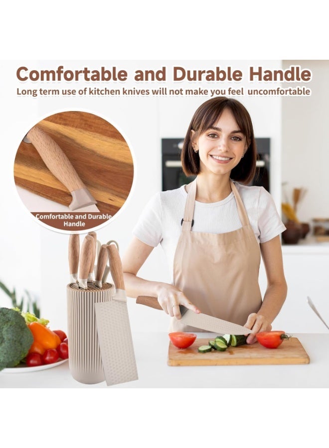 LBMT 6 Piece Kitchen Knife Set,Khaki Kitchen Knife Set with Knife Block – Non-Stick Non-Slip Stainless Steel Sharp Blades, Anti-Rust & Ergonomic Design for Home, Restaurant,Outdoor (Khaki) - Image 5