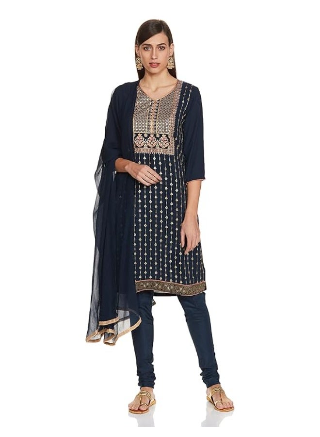BIBA Women  Silk Straight Embroidered KURTA WITH PANT AND DUPATTA  Set M - Image 2