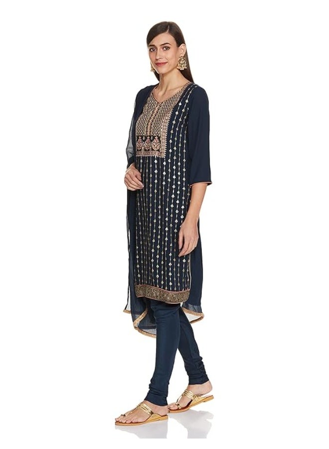 BIBA Women  Silk Straight Embroidered KURTA WITH PANT AND DUPATTA  Set M - Image 4