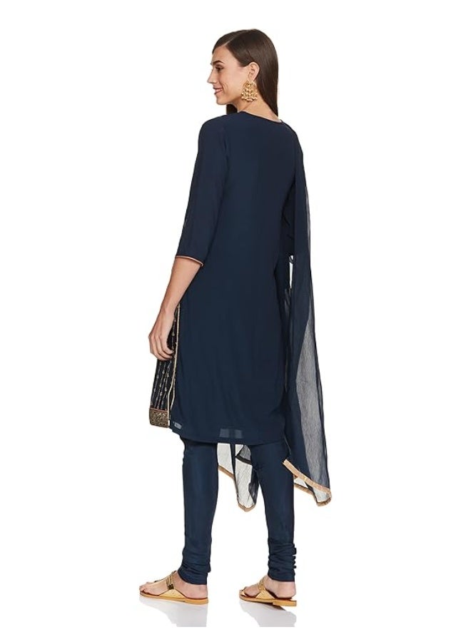 BIBA Women  Silk Straight Embroidered KURTA WITH PANT AND DUPATTA  Set M - Image 1