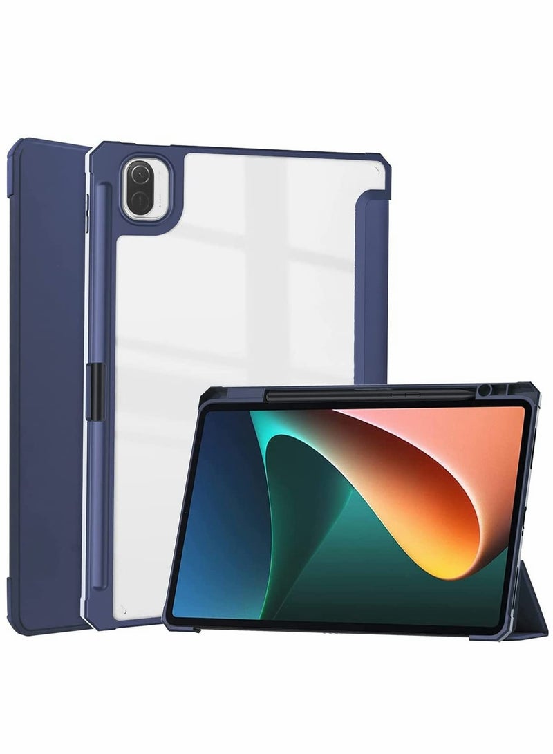 Xiaomi Mi Pad 5/Pro 11" Case with Pencil Holder, Auto Wake/Sleep, Trifold Stand, Transparent Back Cover - Image 1