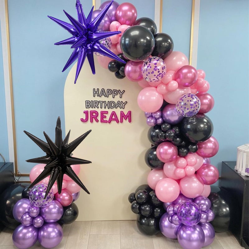 Paeyeq Pink and Purple Balloon Garland Arch Kit, Black Purple Pink Metallic Confetti Latex Party Balloons with Explosion Star Foil Balloon for Girls Bridal Baby Shower Wedding Birthday Party Decorations - Image 3