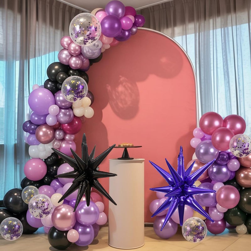 Paeyeq Pink and Purple Balloon Garland Arch Kit, Black Purple Pink Metallic Confetti Latex Party Balloons with Explosion Star Foil Balloon for Girls Bridal Baby Shower Wedding Birthday Party Decorations - Image 4