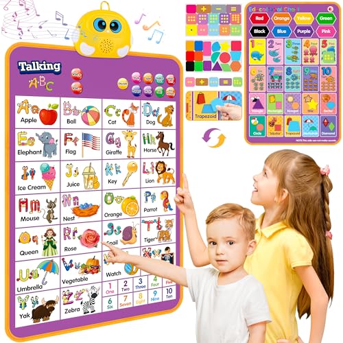 GaHoo Alphabet Wall Chart Talking ABC Music Poster Kids Learning Toys for Toddlers 24 Interactive Educational Toddler Montessori Toys Birthday Gifts for Age 1 2 3 4 5 Year Old Girls Boys Purple - Image 1