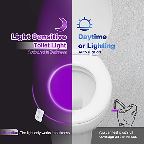 LAVAED Toilet Night Light, Toilet Bowl Light, Motion Sensor Activated LED Night Light, 8 Color Nightlight up for Bathroom Decor, Kids Bathroom Set Cool Stuff (2 Pack) - Image 2