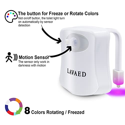 LAVAED Toilet Night Light, Toilet Bowl Light, Motion Sensor Activated LED Night Light, 8 Color Nightlight up for Bathroom Decor, Kids Bathroom Set Cool Stuff (2 Pack) - Image 3