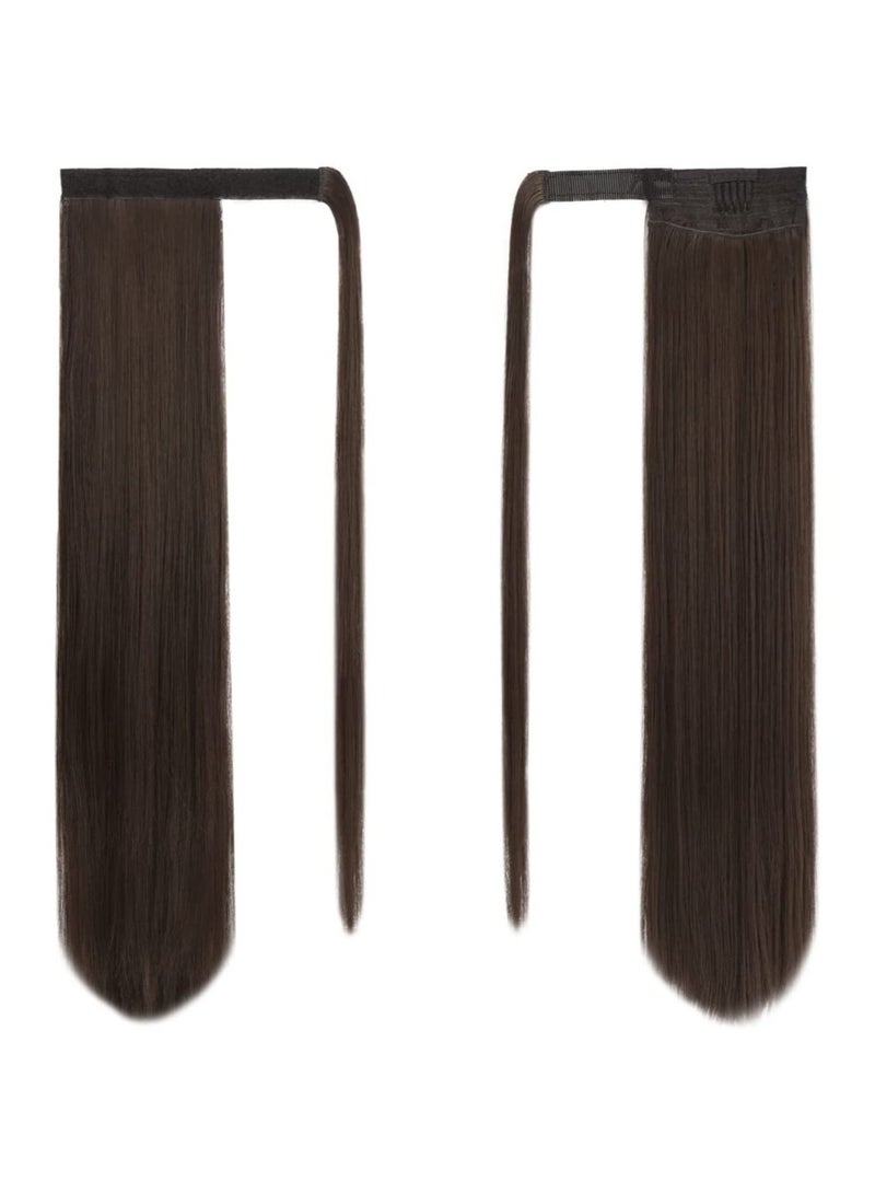 إستيل تمديد ذيل الحصان طويل مستقيم التفاف حول كليب في الألياف الاصطناعية الشعر للنساء 4 بني داكن - Image 2