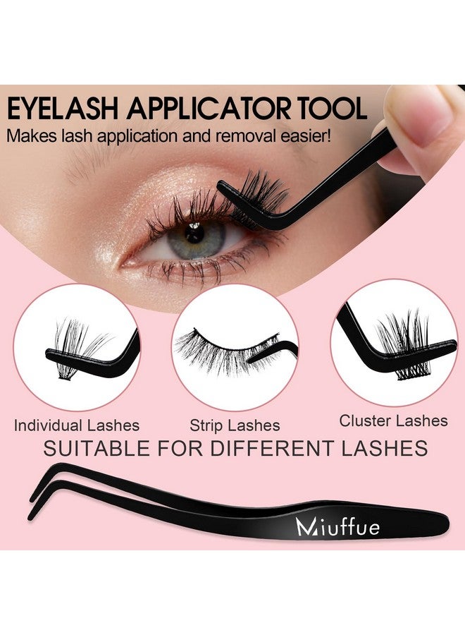 ميوفيو أداة وضع الرموش الصناعية، ملقط رموش منحني من الفولاذ المقاوم للصدأ للرموش المتكتلة (أسود (4 قطع)) - Image 5