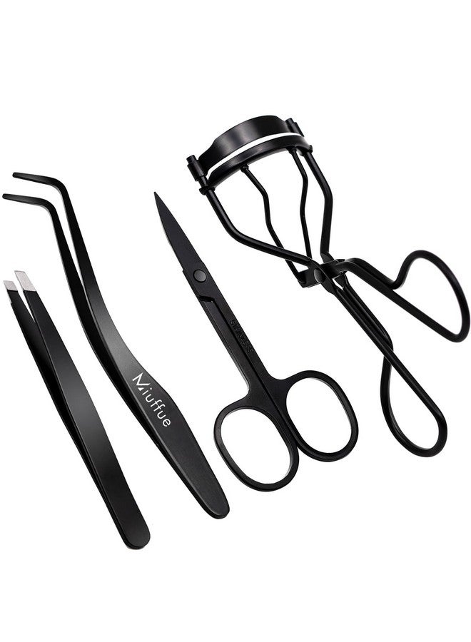 ميوفيو أداة وضع الرموش الصناعية، ملقط رموش منحني من الفولاذ المقاوم للصدأ للرموش المتكتلة (أسود (4 قطع)) - Image 1