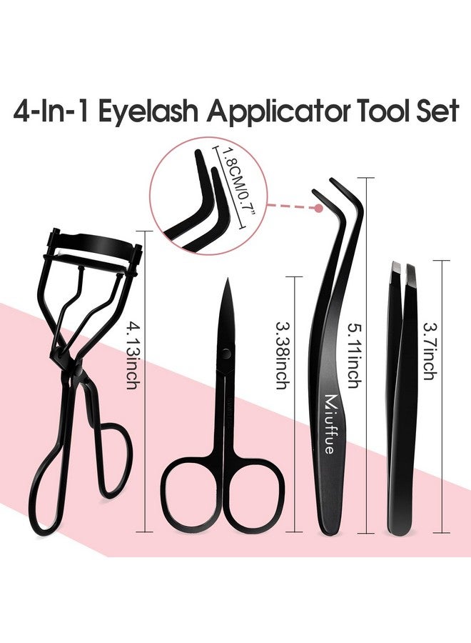 ميوفيو أداة وضع الرموش الصناعية، ملقط رموش منحني من الفولاذ المقاوم للصدأ للرموش المتكتلة (أسود (4 قطع)) - Image 2