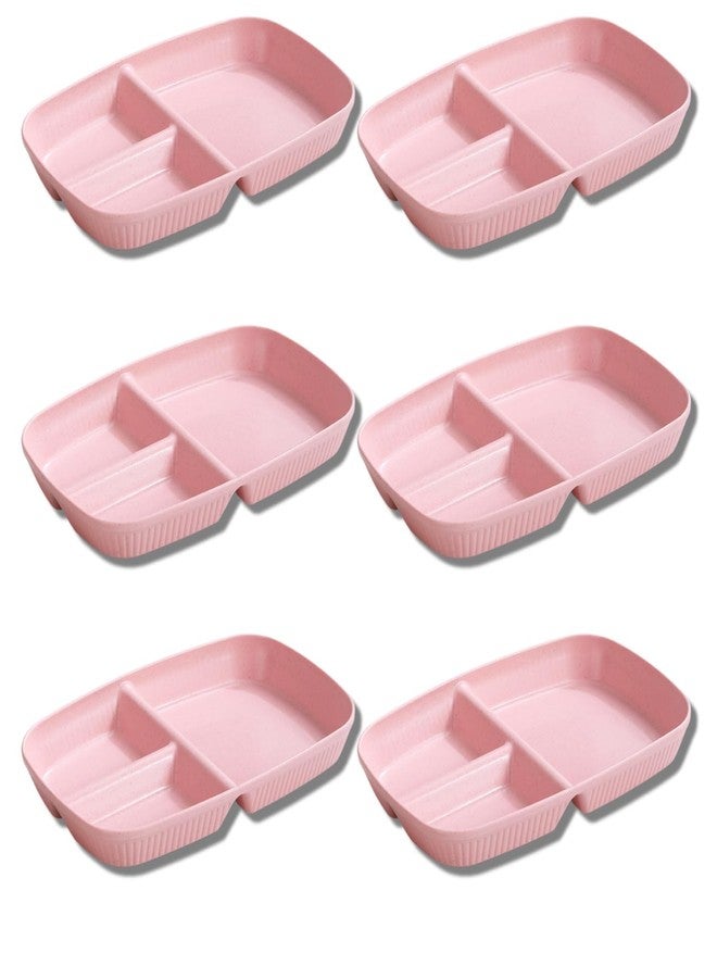 Amillee Wheat Straw Rectangular Divided Plates for Healthy Eating, 3 Sections Dinner Plates for Adults, Kids, Campers, and Portion Control, Microwave and Dishwasher Safe Dish (Pack of 6, Pink) - Image 1
