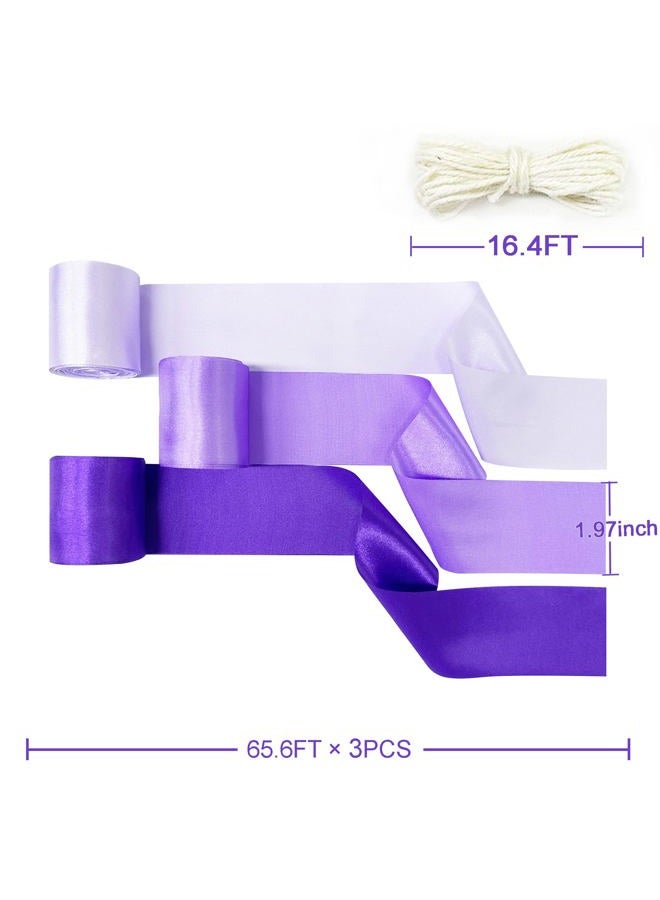 pinkblume Purple Satin Ribbon 65.7Yd×1.97" Wide Ombre Lilac Purple Beige Ribbon for DIY Craft Gifts Wrapping Invitation Card Party Backdrop Wedding Bachelorette Birthday Engagement Lavender Ribbon Decorations - Image 2