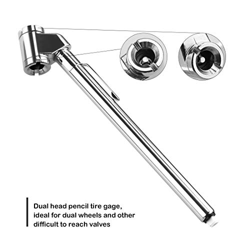 CZC AUTO Pencil Tire Pressure Gauge, Dual Head Trucks Air Gage, Accurate Mechanical Dually Chuck Wheel Service Checker, Stainless Steel Stem for Car RV ATV Motorcycle Bike, 10-120PSI (Silver, 1 Pack) - Image 3
