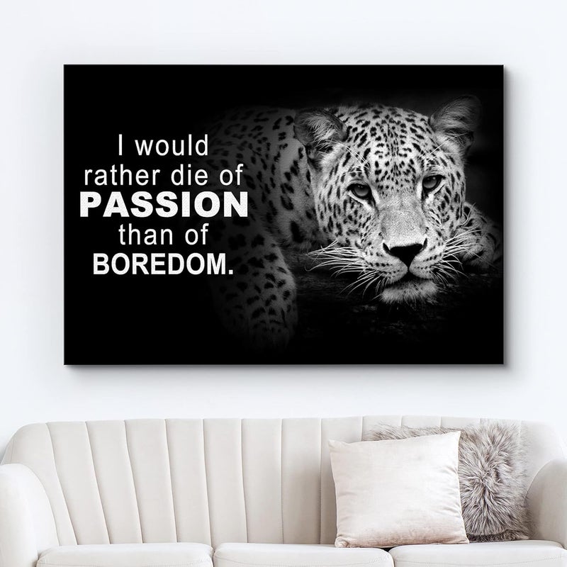 wall26 Canvas Print Wall Art I Would Rather Die of Passion with Tiger Animals Wildlife Photography Realism Rustic Portrait Dark Black and White for Living Room, Bedroom, Office - 16"x24" - Image 2