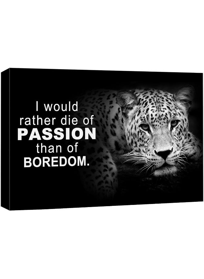 wall26 Canvas Print Wall Art I Would Rather Die of Passion with Tiger Animals Wildlife Photography Realism Rustic Portrait Dark Black and White for Living Room, Bedroom, Office - 16"x24" - Image 1