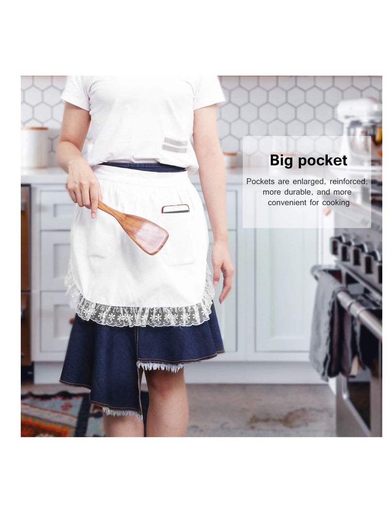 SYOSI Maid Apron, White Waist Half Aprons for Women With Pockets, Lace Ruffle Chef Work Bib Maid Apron Dress Bistrot Server Aprons for Waitress Maid Servant Cosplay Costume Kitchen Apron for Home - Image 2