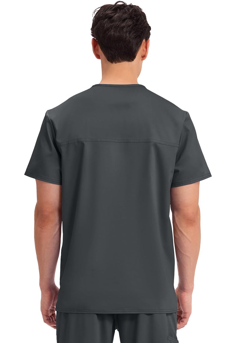 Cherokee Scrub top for Men V-Neck with 3 Pockets, Knit Details, Soft, Durable, Breathable, 2-Way Stretch Fabric - WW670, S, Black - Image 4