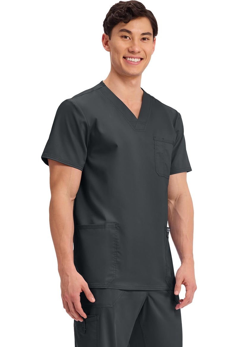Cherokee Scrub top for Men V-Neck with 3 Pockets, Knit Details, Soft, Durable, Breathable, 2-Way Stretch Fabric - WW670, S, Black - Image 5