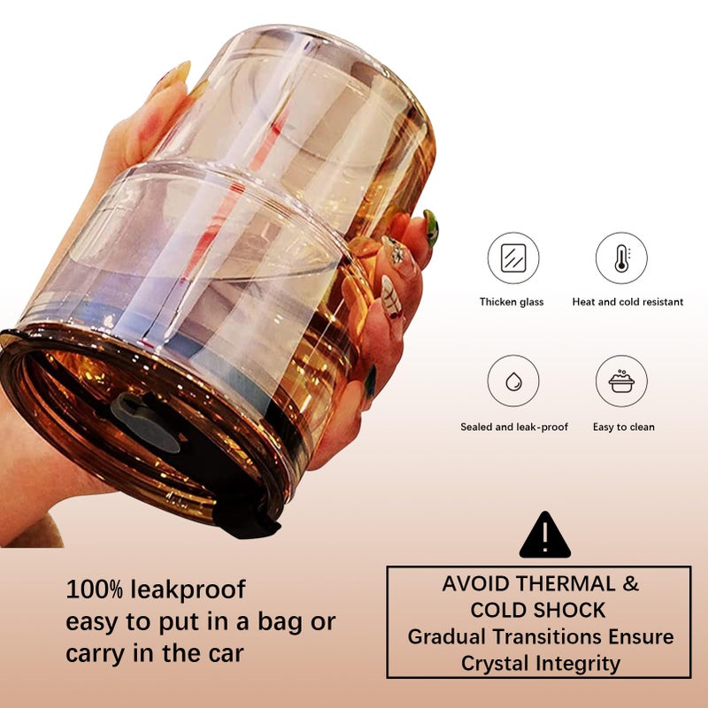 BLUEPOLAR 13 oz Tumbler Water Glass, Water Bottle with Straw and Dustproof Lid, Coffee Ice Cup Double Wall Insulated Glass Cup (Amber with Sleeve and Strap) - Image 5