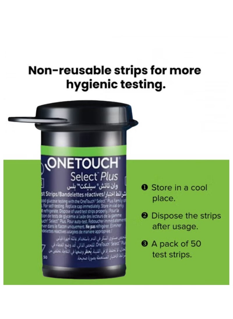 ONETOUCH - OneTouch Select Plus Blood Sugar Test Strips, Pack of 50s - Image 1