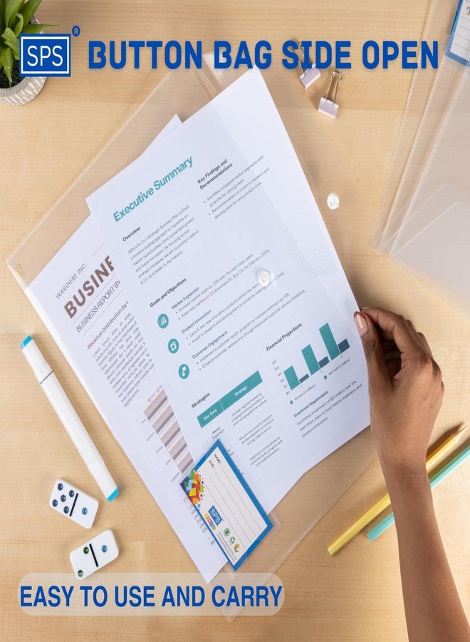 اس بي اس حافظة ملفات SPS، حقيبة تخزين ملفات مستندات A4/Foolscap شفافة من البولي بلاستيك مع زر كبس، مجموعة من 10 قطع/حافظة ملفات شهادات (عبوة من 10 قطع) - Image 4