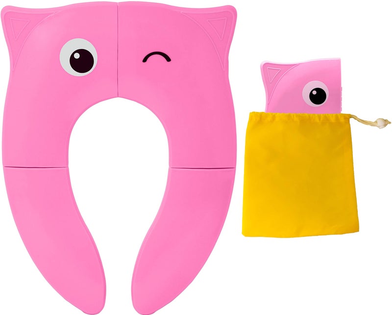 Pokanic POKANIC Toilet Potty Training Seat Cover Travel Toilet Seat Folding Non Slip Silicone Pads Travel Portable Reusable Kids Toddlers Boys Girls Carry Bag Pink