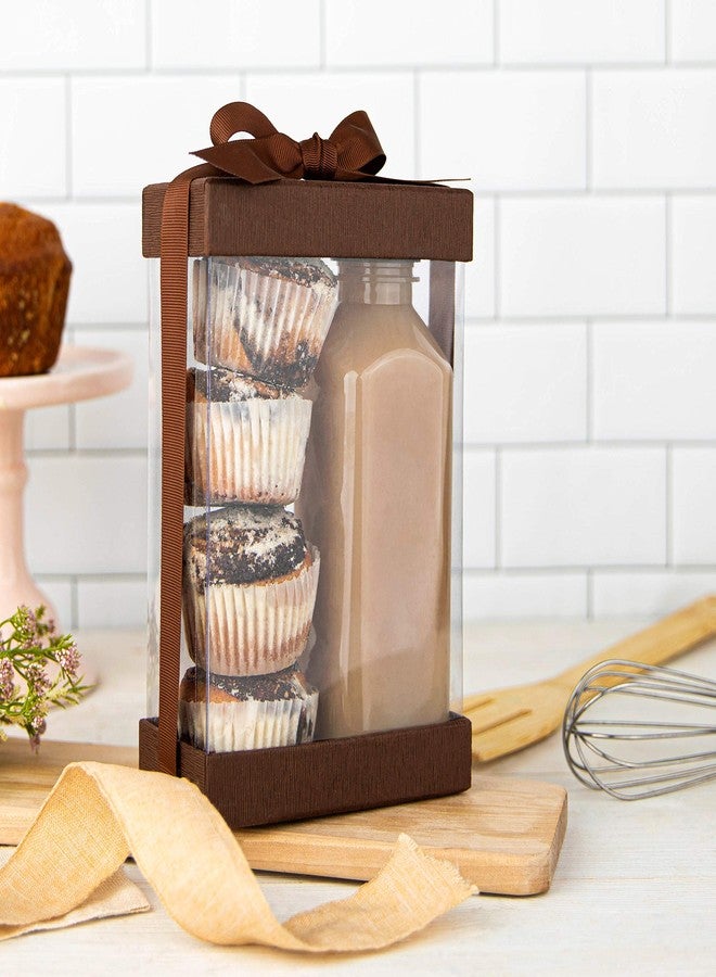 Hammont Clear Gift Box - 6 Pack Clear Boxes for Gifts, Cakes, Cookies, & Party Favors - Boxes with Base, Lid & Ribbon - Versatile Clear Cake Box Solution (7.5"x5"x2.5" (Brown - Image 3