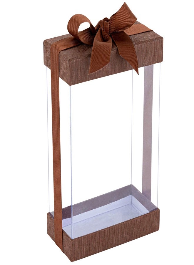 Hammont Clear Gift Box - 6 Pack Clear Boxes for Gifts, Cakes, Cookies, & Party Favors - Boxes with Base, Lid & Ribbon - Versatile Clear Cake Box Solution (7.5"x5"x2.5" (Brown - Image 1