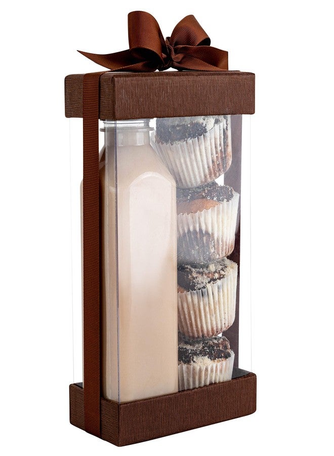 Hammont Clear Gift Box - 6 Pack Clear Boxes for Gifts, Cakes, Cookies, & Party Favors - Boxes with Base, Lid & Ribbon - Versatile Clear Cake Box Solution (7.5"x5"x2.5" (Brown - Image 2