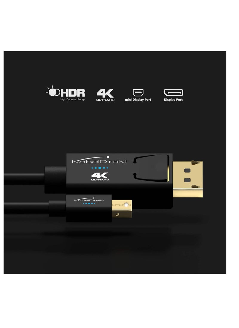 Generic - Thunderbolt Mini DisplayPort to 1L Ultra HD 4K 60Hz DisplayPort 1.2 Cable for PC Mac with Locking DP Connector Black by CalbelDirect - Image 1