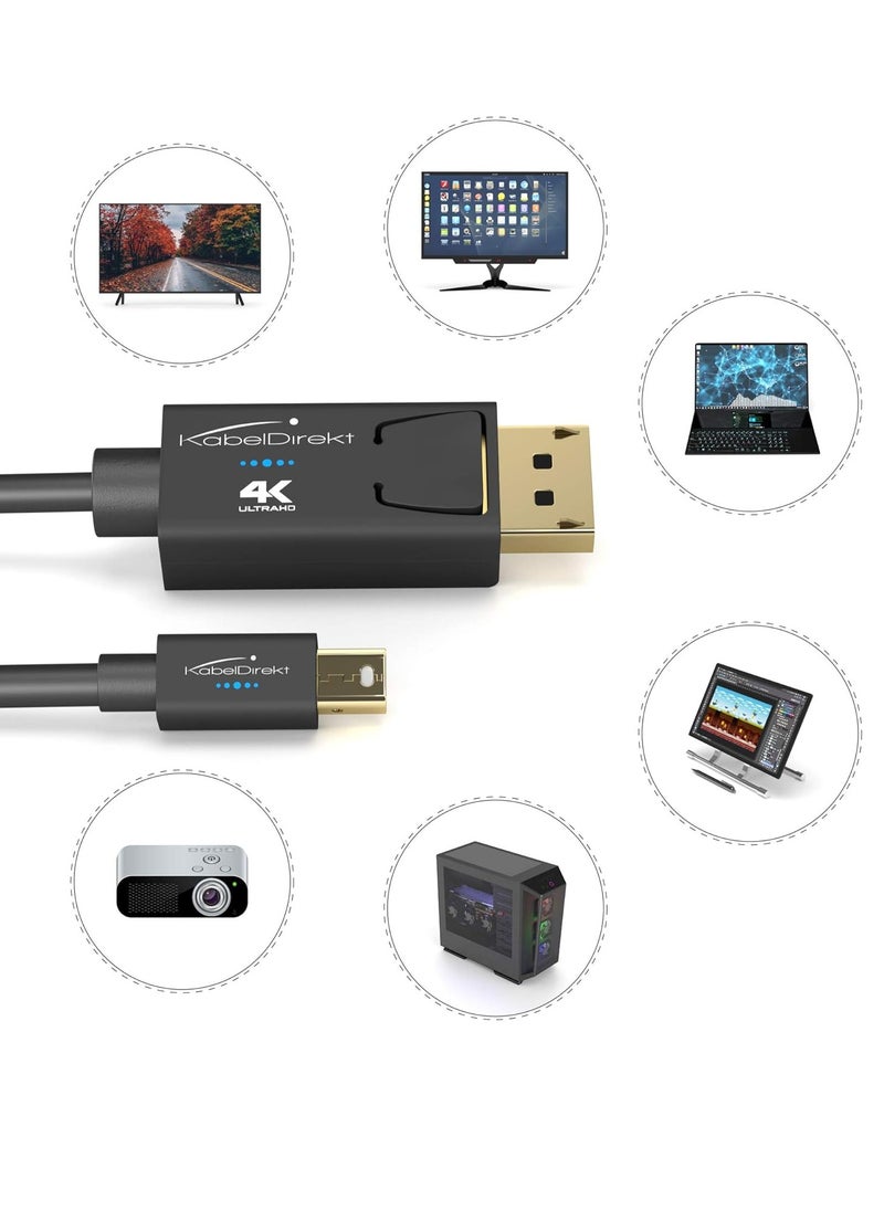Generic - Thunderbolt Mini DisplayPort to 1L Ultra HD 4K 60Hz DisplayPort 1.2 Cable for PC Mac with Locking DP Connector Black by CalbelDirect - Image 1