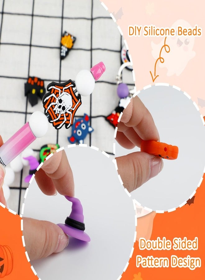 ROLYTA 12 Pcs Halloween Theme Silicone Focal Beads for Pens, 12 Styles Halloween Pumpkin Pen Charms, Cute Silicone Charms for Gift Making, Keychain DIY, Bracelet Necklace Jewelry Supplies - Image 3