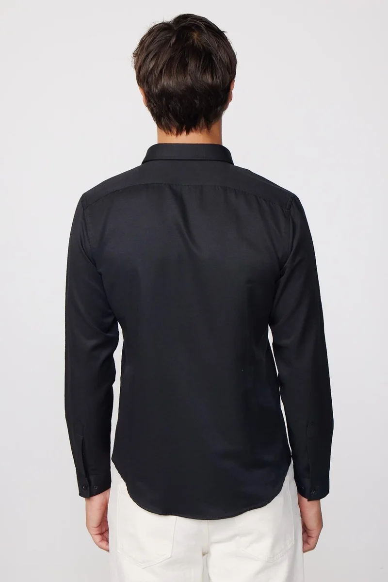 تودورس Slim Fit Cotton Easy-Iron Plain Black Men's Shirt