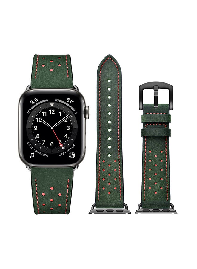 Perfii Genuine Leather Replacement Band For Apple Watch Series 6/SE/5/4/3/2/1 Green