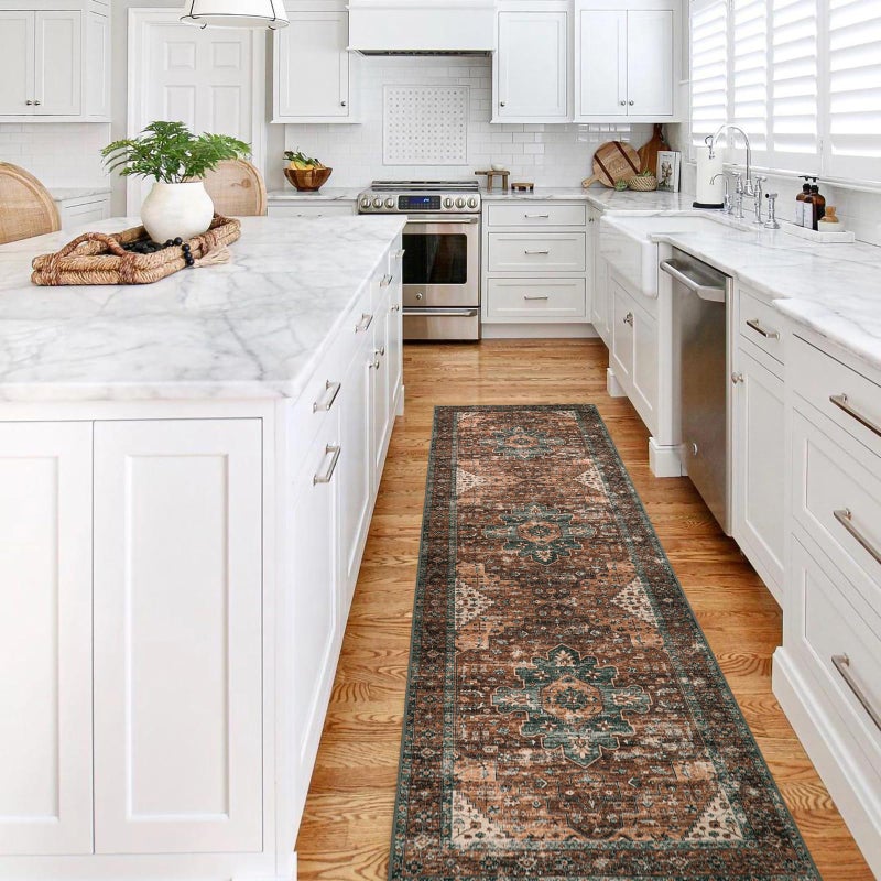Moynesa Washable Rug Runners for Hallways, Boho 2'6"x8' Runner Rug Non-Slip Ultra-Thin, Long Vintage Oriental Medallion Carpet Runner for Laundry Bedroom Kitchen Bathroom - Image 1