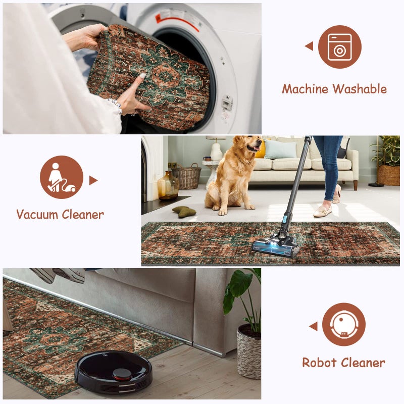Moynesa Washable Rug Runners for Hallways, Boho 2'6"x8' Runner Rug Non-Slip Ultra-Thin, Long Vintage Oriental Medallion Carpet Runner for Laundry Bedroom Kitchen Bathroom - Image 3