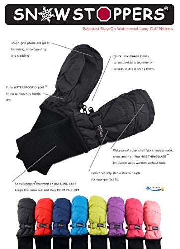 SnowStoppers Kids Waterproof Long Cuff Winter Mittens (Small (1-3 Years), Black) - Image 4