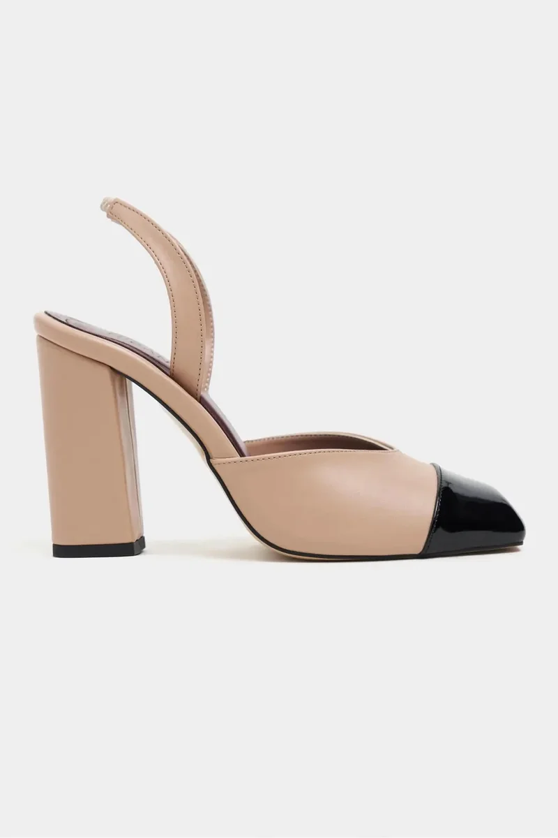 Nisantasi Shoes Solea Matte Patent Toe Detail Back Elasticated Block Heel Shoe